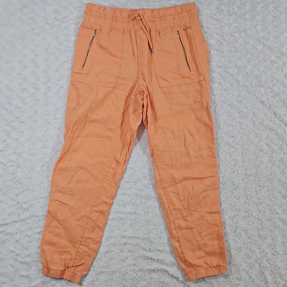 Athleta Cabo Linen Jogger Womens Size 8 100% Linen Pants Cactus Peach Orange